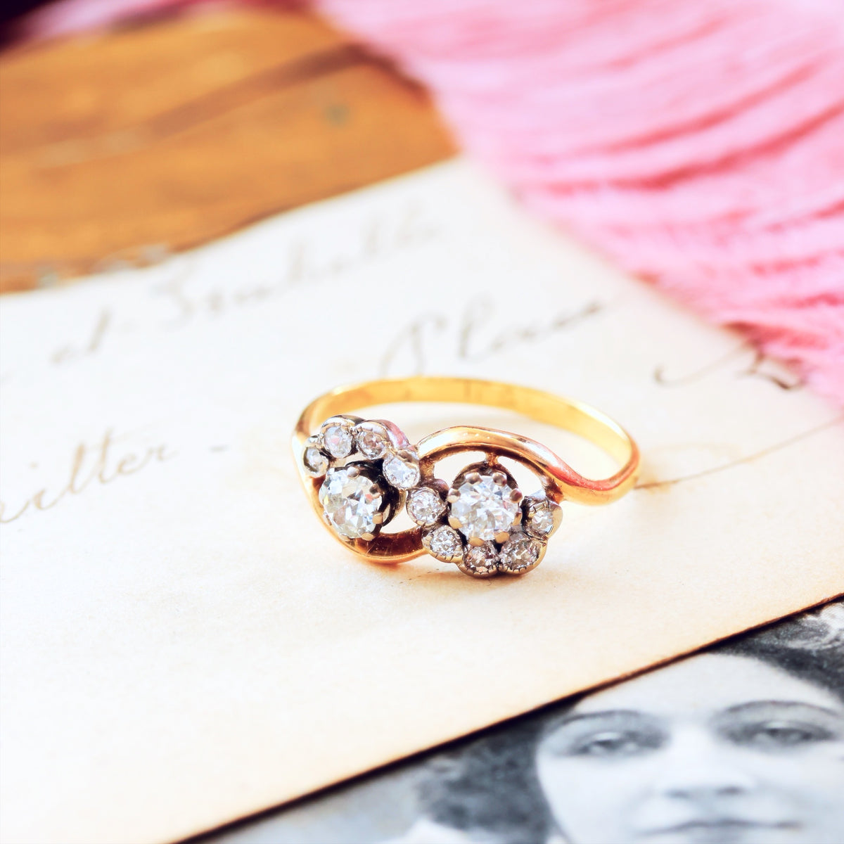 Unique Vintage Diamond 'Toi et Moi' Diamond Engagement Ring