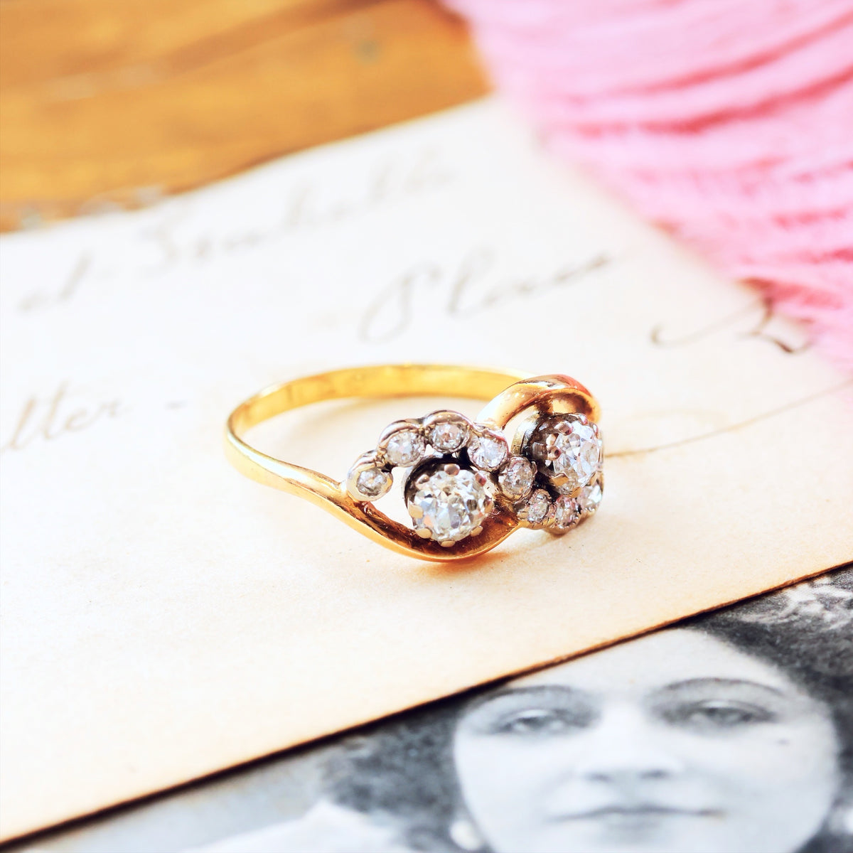 Unique Vintage Diamond 'Toi et Moi' Diamond Engagement Ring