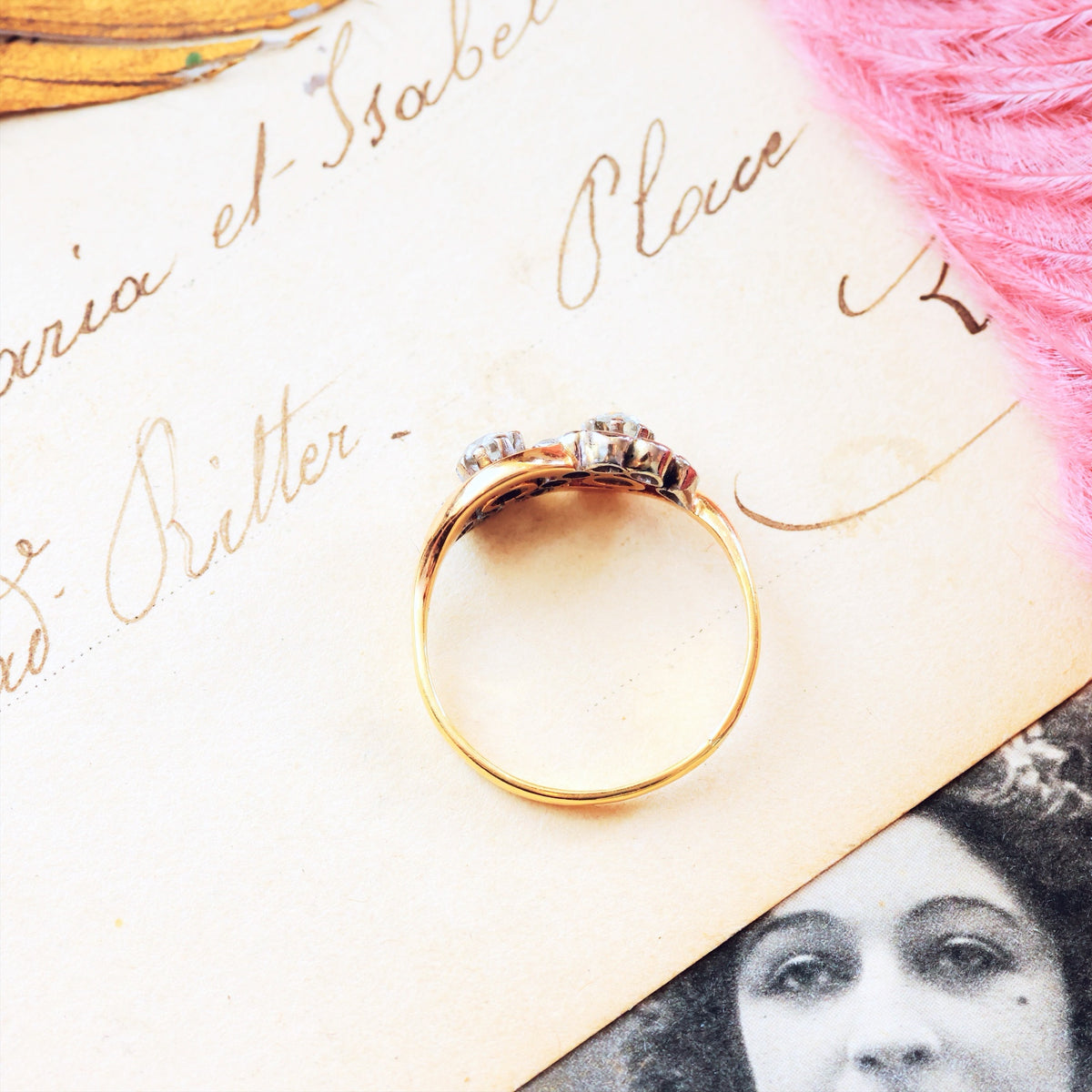 Unique Vintage Diamond 'Toi et Moi' Diamond Engagement Ring