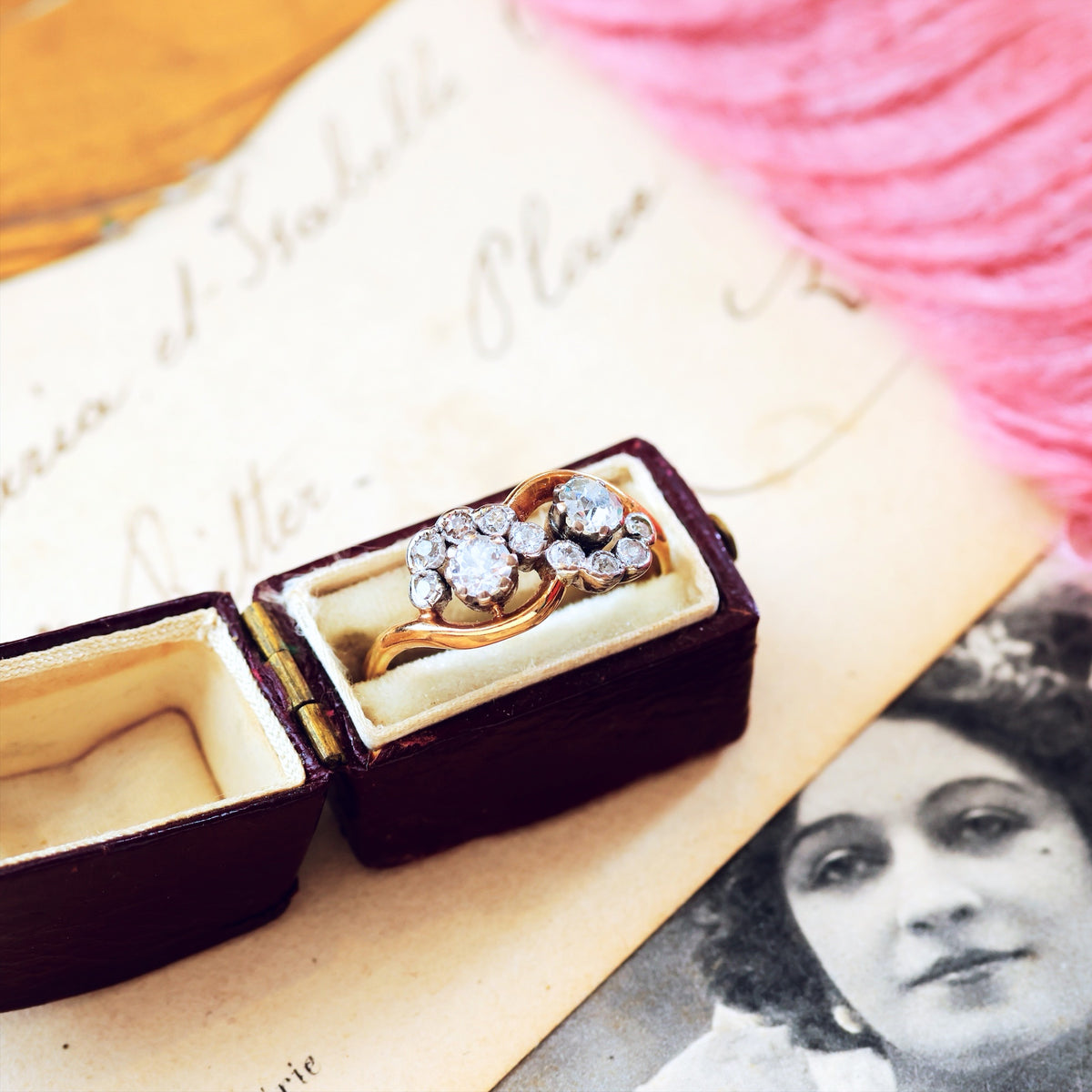 Unique Vintage Diamond 'Toi et Moi' Diamond Engagement Ring