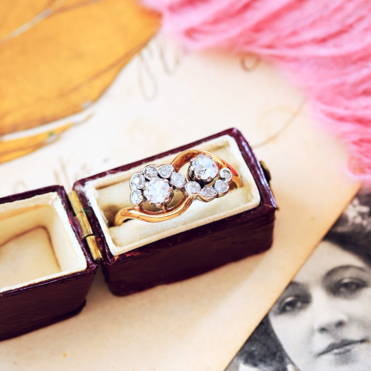 Unique Vintage Diamond 'Toi et Moi' Diamond Engagement Ring