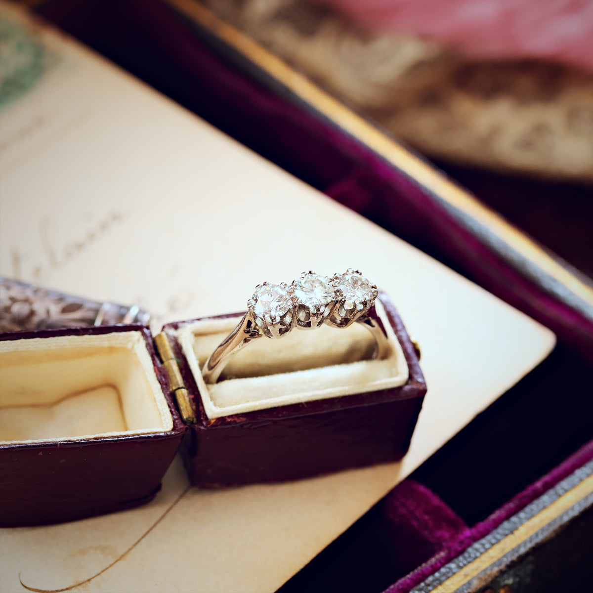 Sparkliest Vintage Diamond Trilogy Engagement Ring