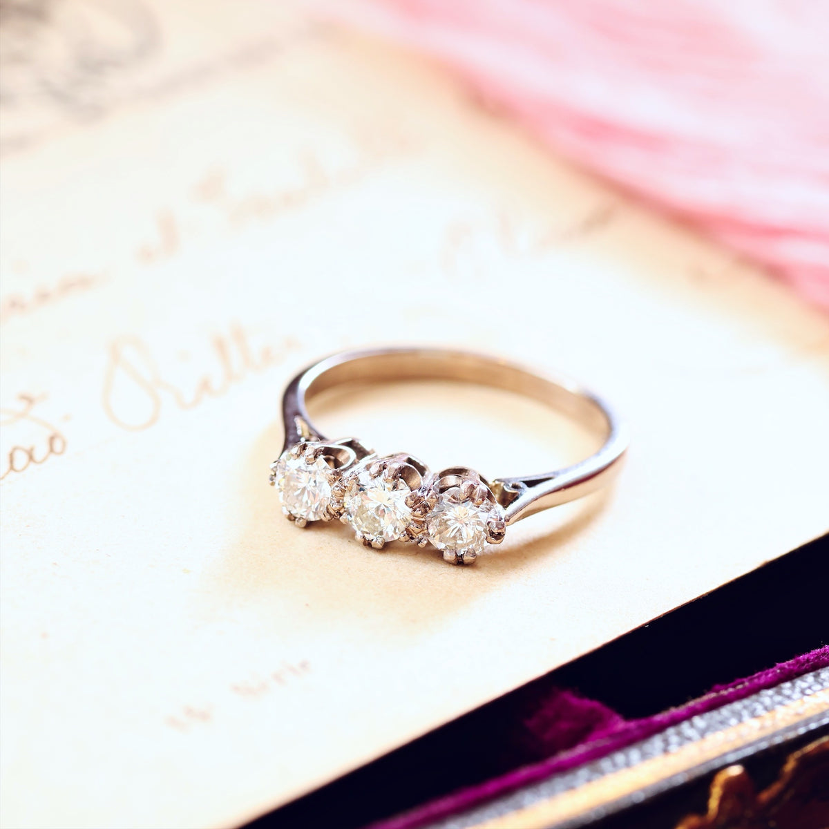 Sparkliest Vintage Diamond Trilogy Engagement Ring