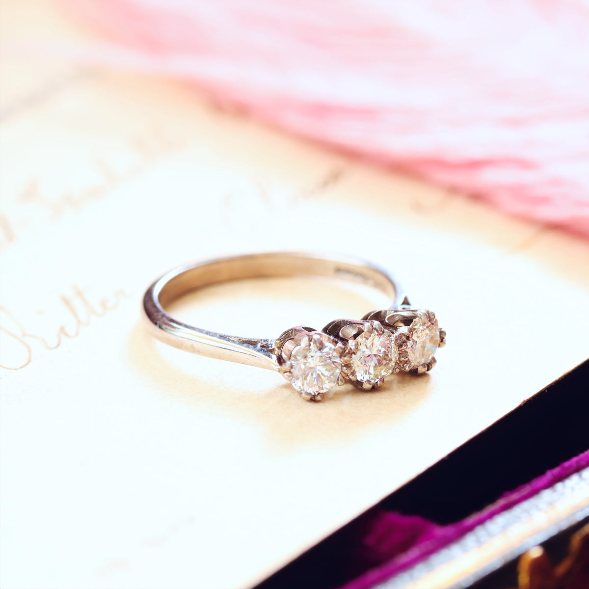 Sparkliest Vintage Diamond Trilogy Engagement Ring