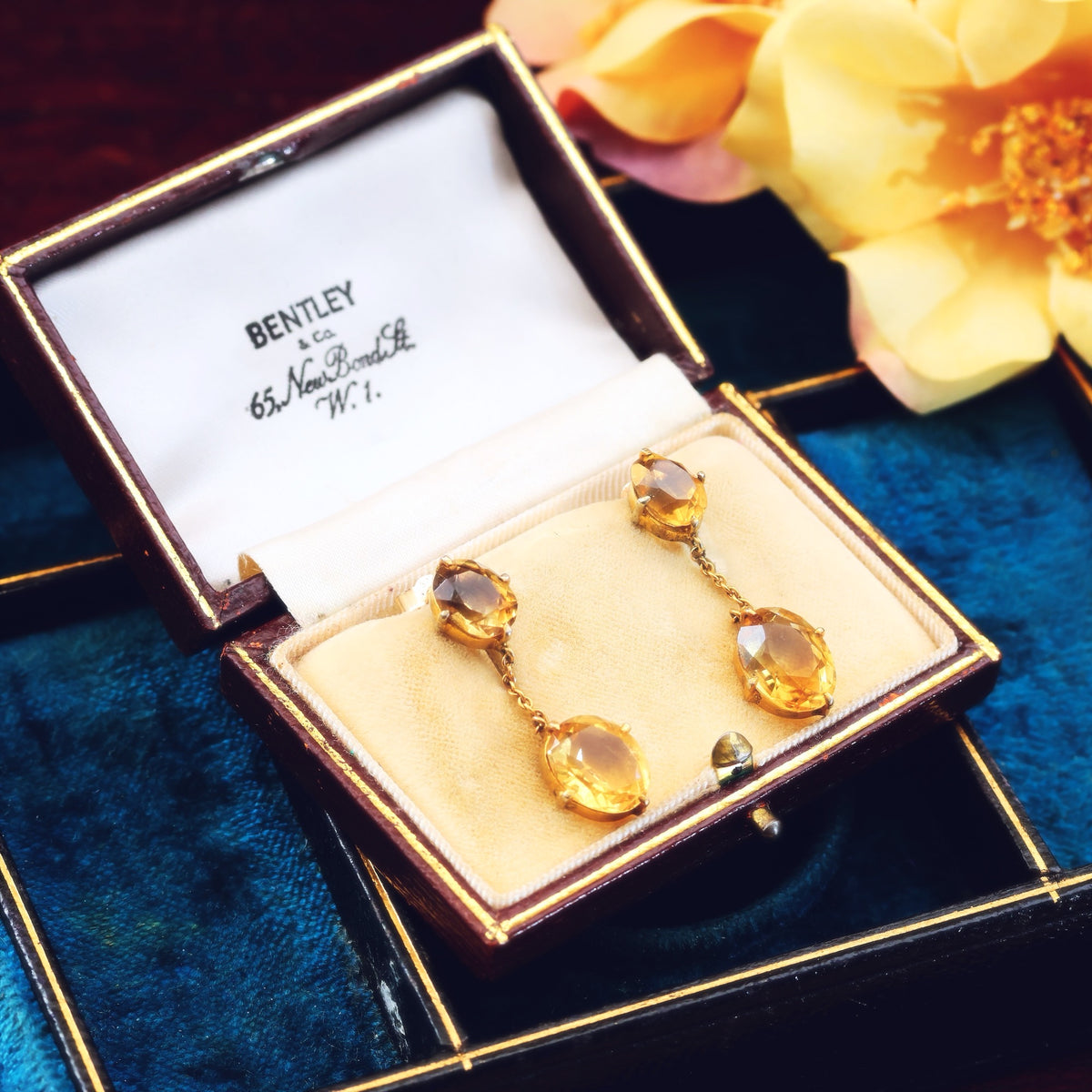 Vintage Glow! Dramatic Citrine Drop Earrings