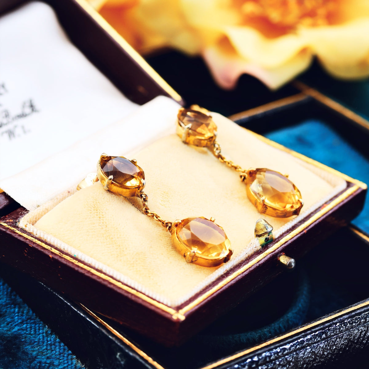 Vintage Glow! Dramatic Citrine Drop Earrings