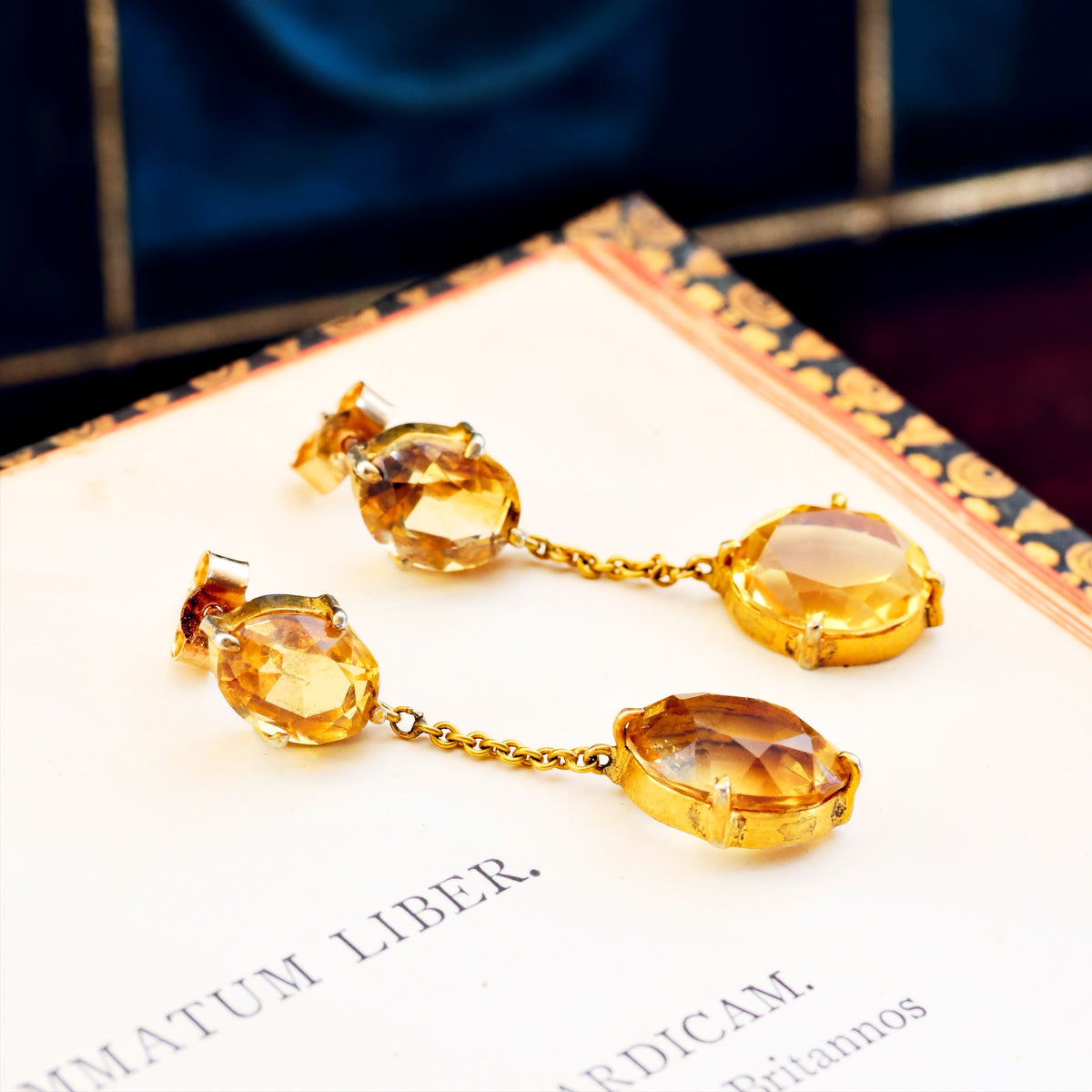 Vintage Glow! Dramatic Citrine Drop Earrings