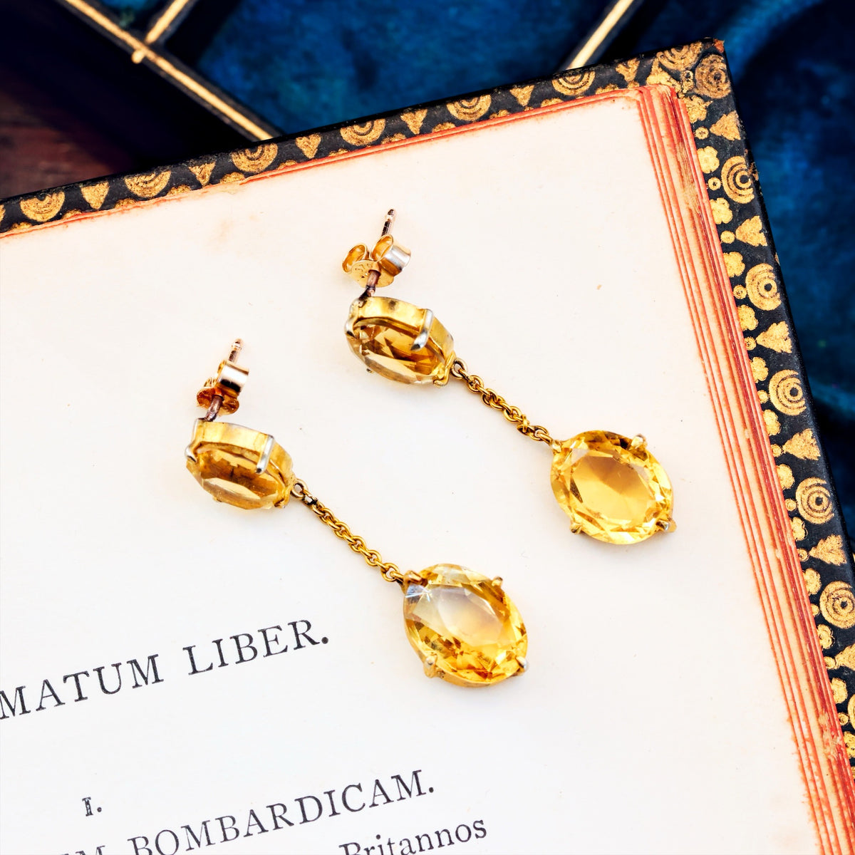 Vintage Glow! Dramatic Citrine Drop Earrings