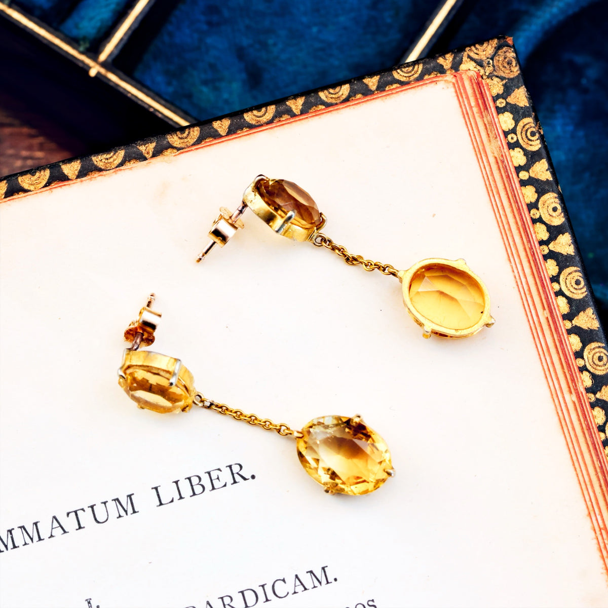 Vintage Glow! Dramatic Citrine Drop Earrings