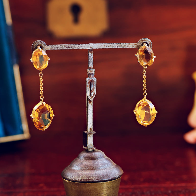 Vintage Glow! Dramatic Citrine Drop Earrings