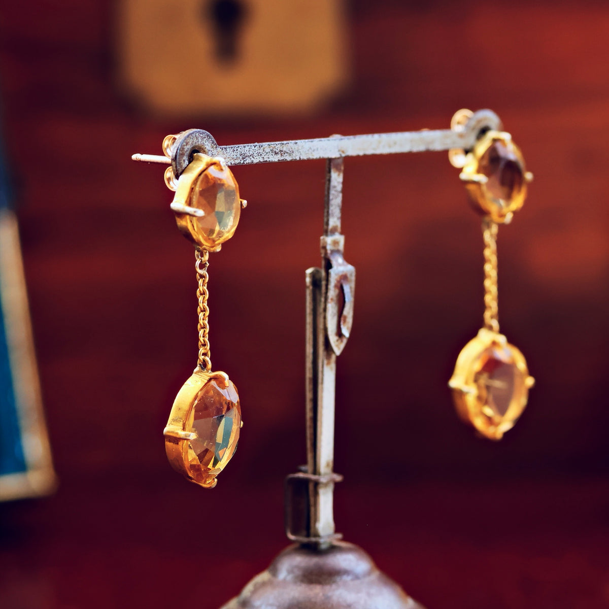 Vintage Glow! Dramatic Citrine Drop Earrings