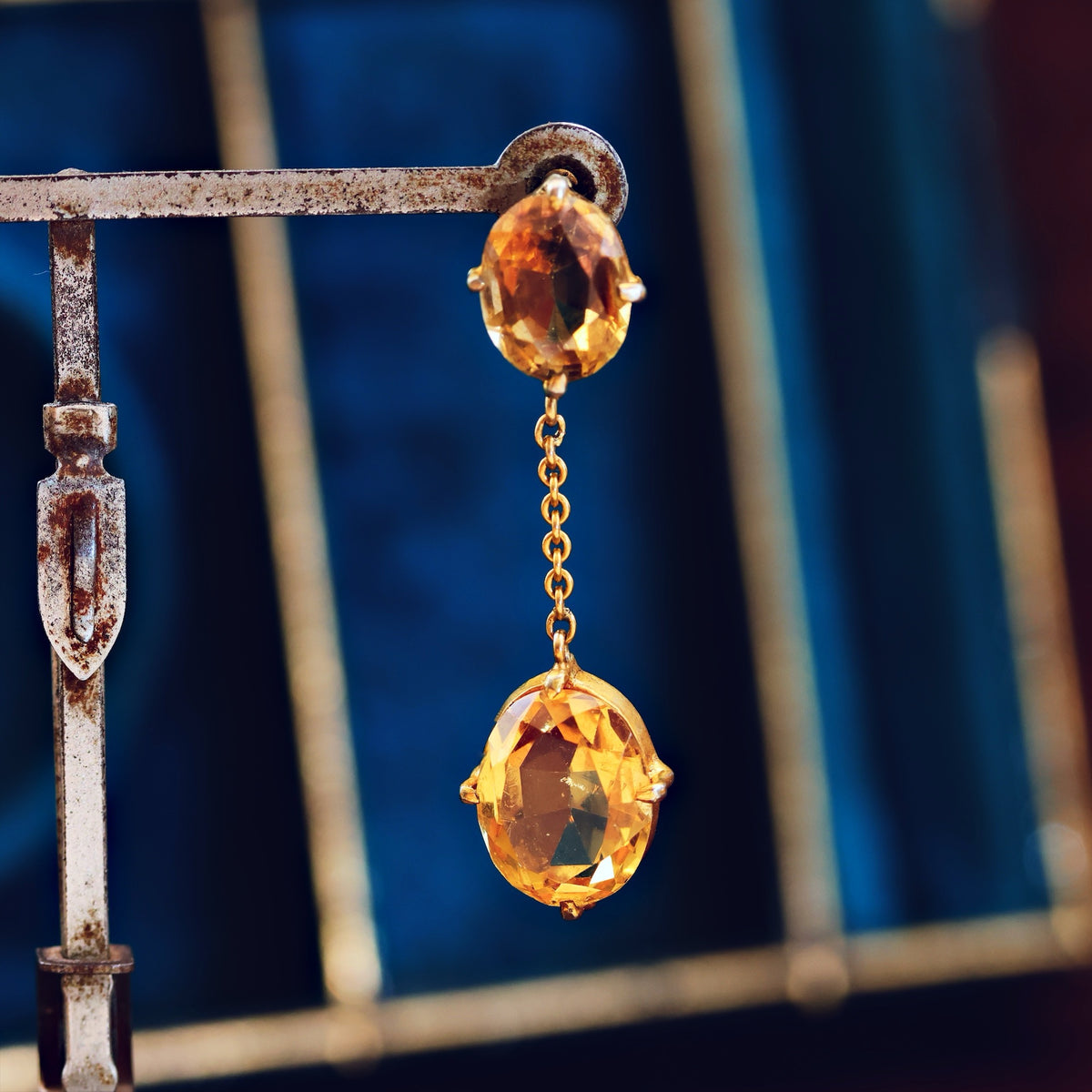 Vintage Glow! Dramatic Citrine Drop Earrings