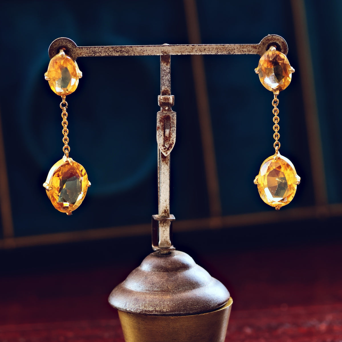 Vintage Glow! Dramatic Citrine Drop Earrings