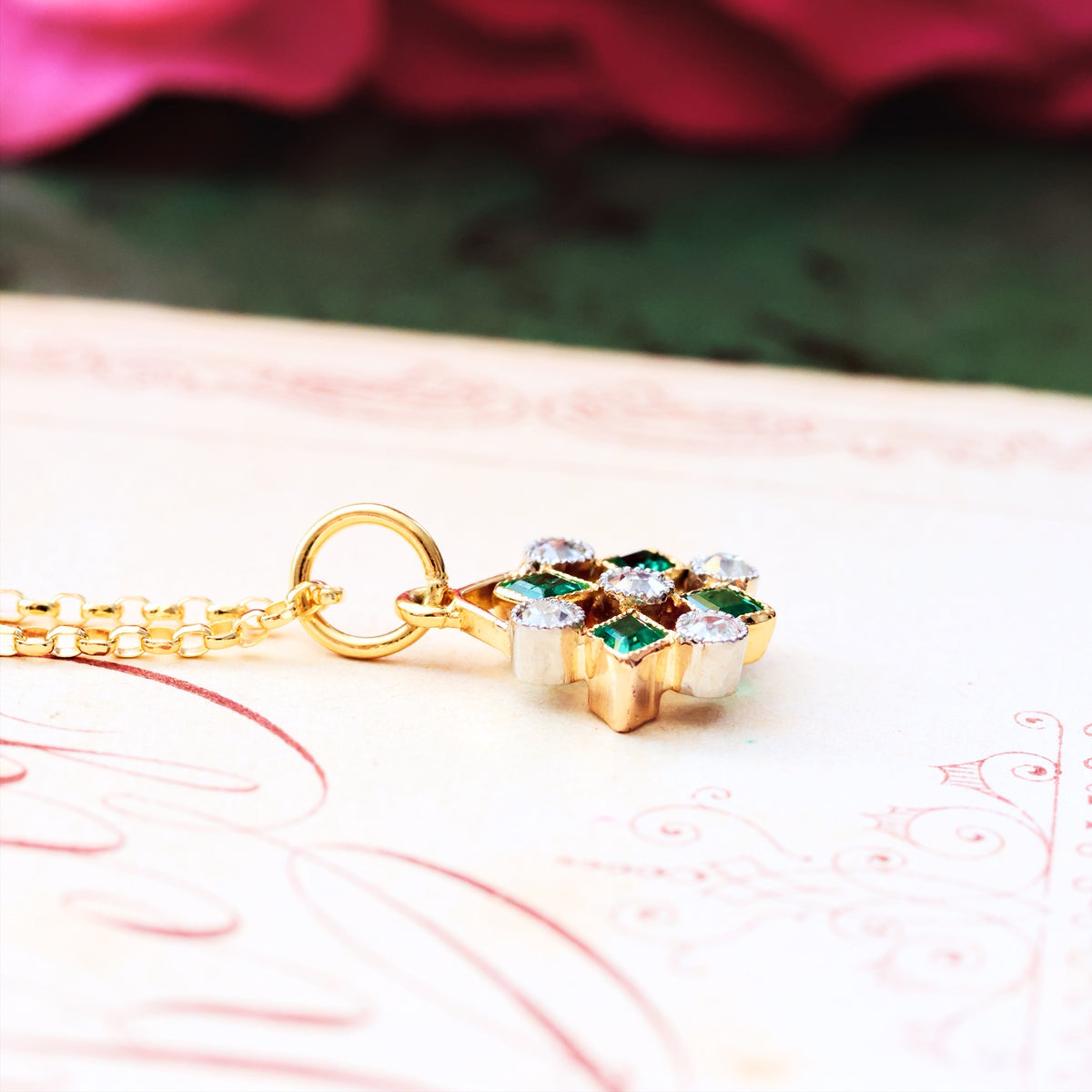 Vintage Edwardian Emerald & Diamond Pendant