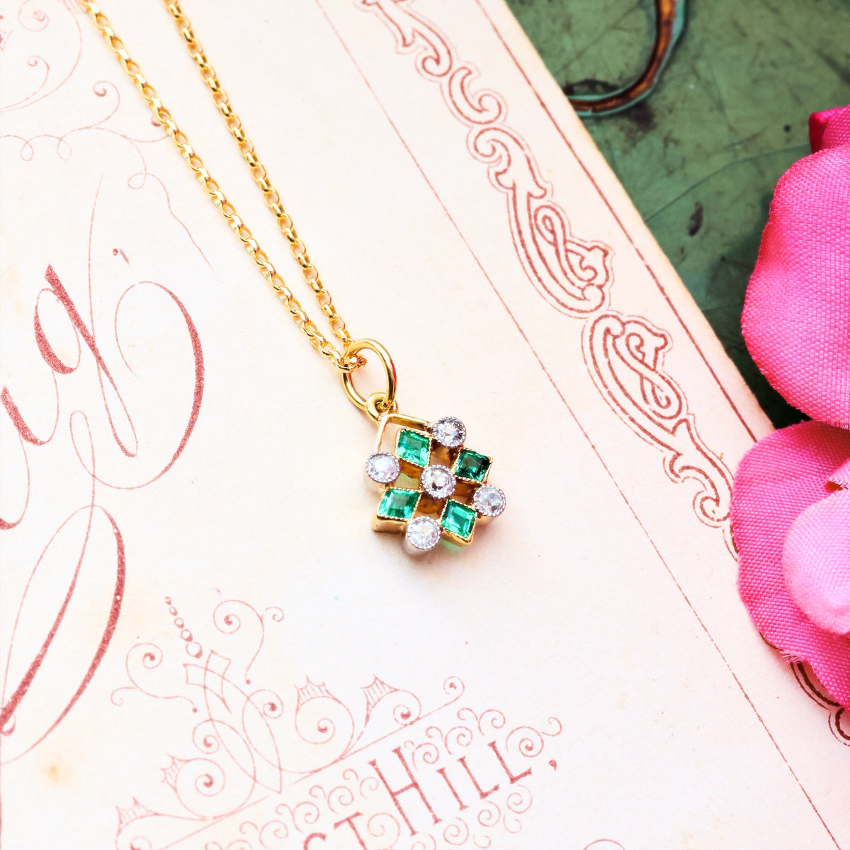 Vintage Edwardian Emerald & Diamond Pendant