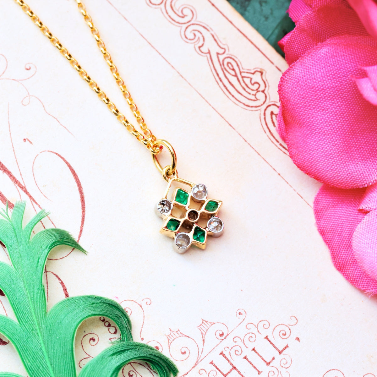 Vintage Edwardian Emerald & Diamond Pendant