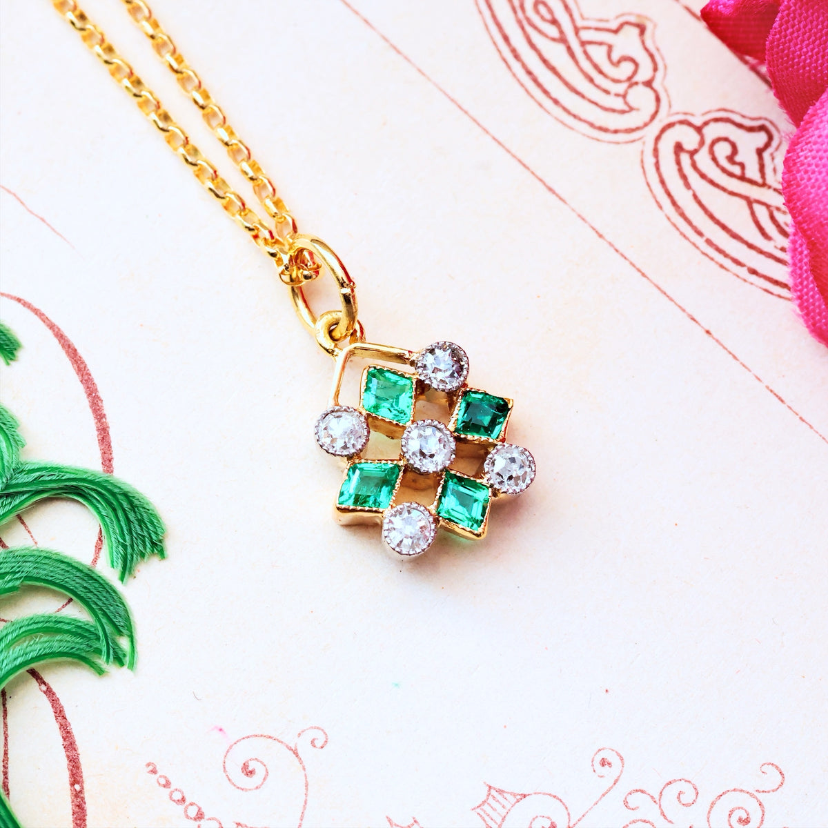 Vintage Edwardian Emerald & Diamond Pendant