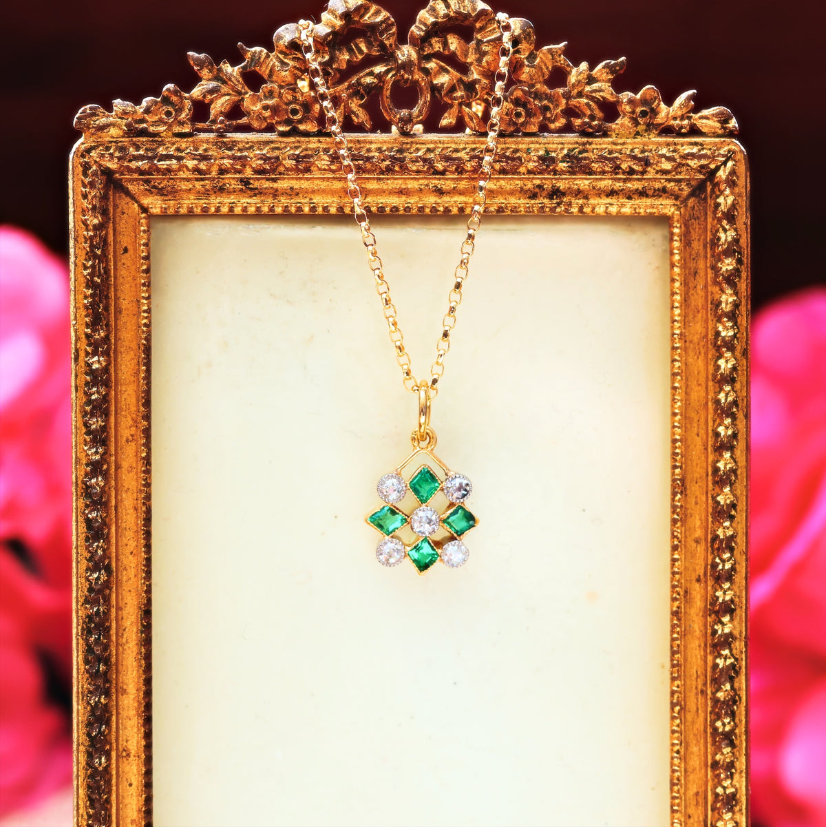 Vintage Edwardian Emerald & Diamond Pendant