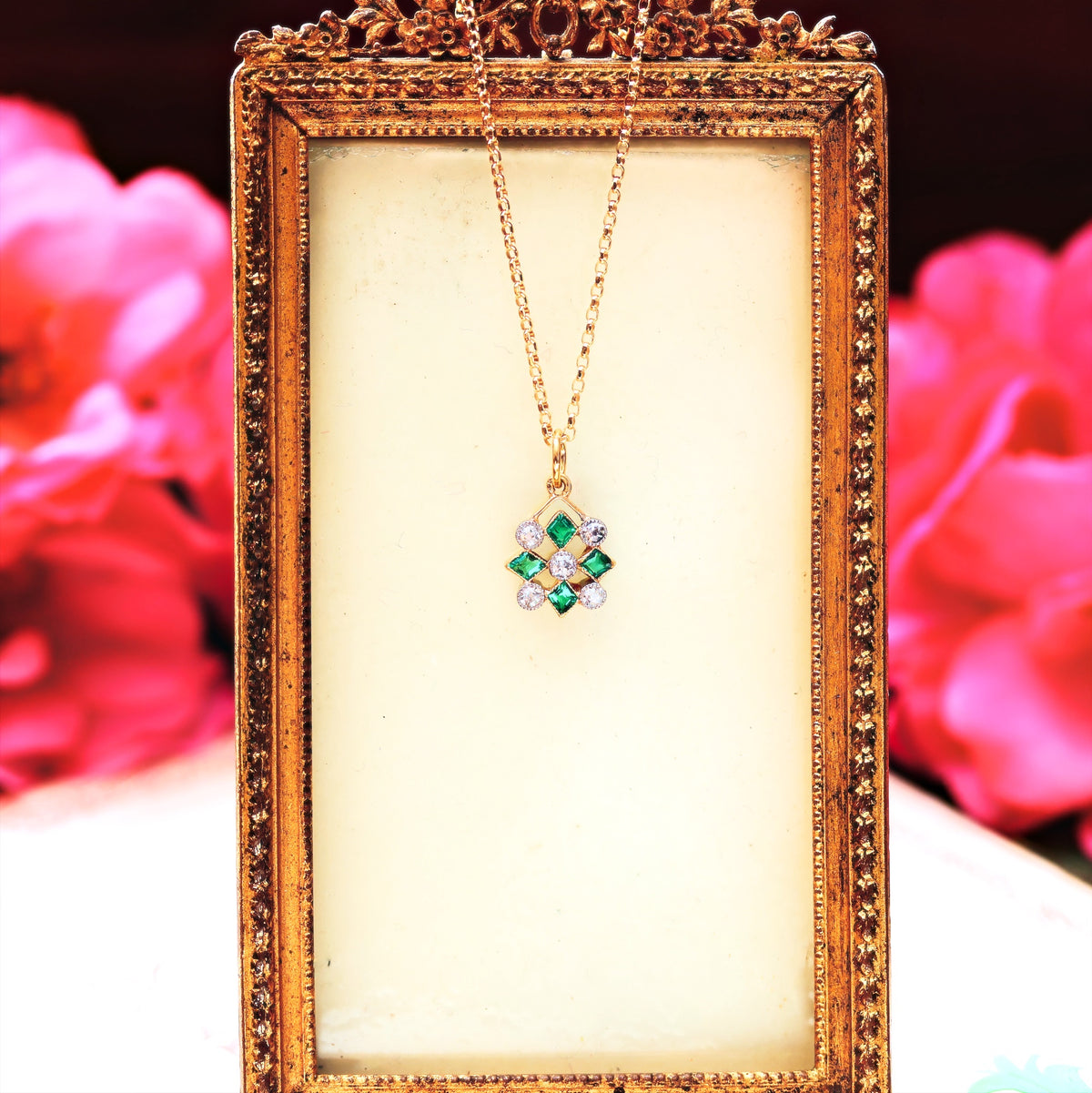 Vintage Edwardian Emerald & Diamond Pendant