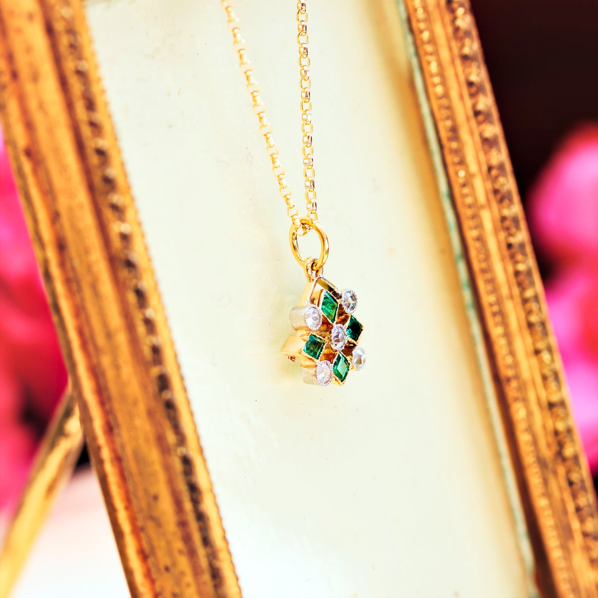 Vintage Edwardian Emerald & Diamond Pendant