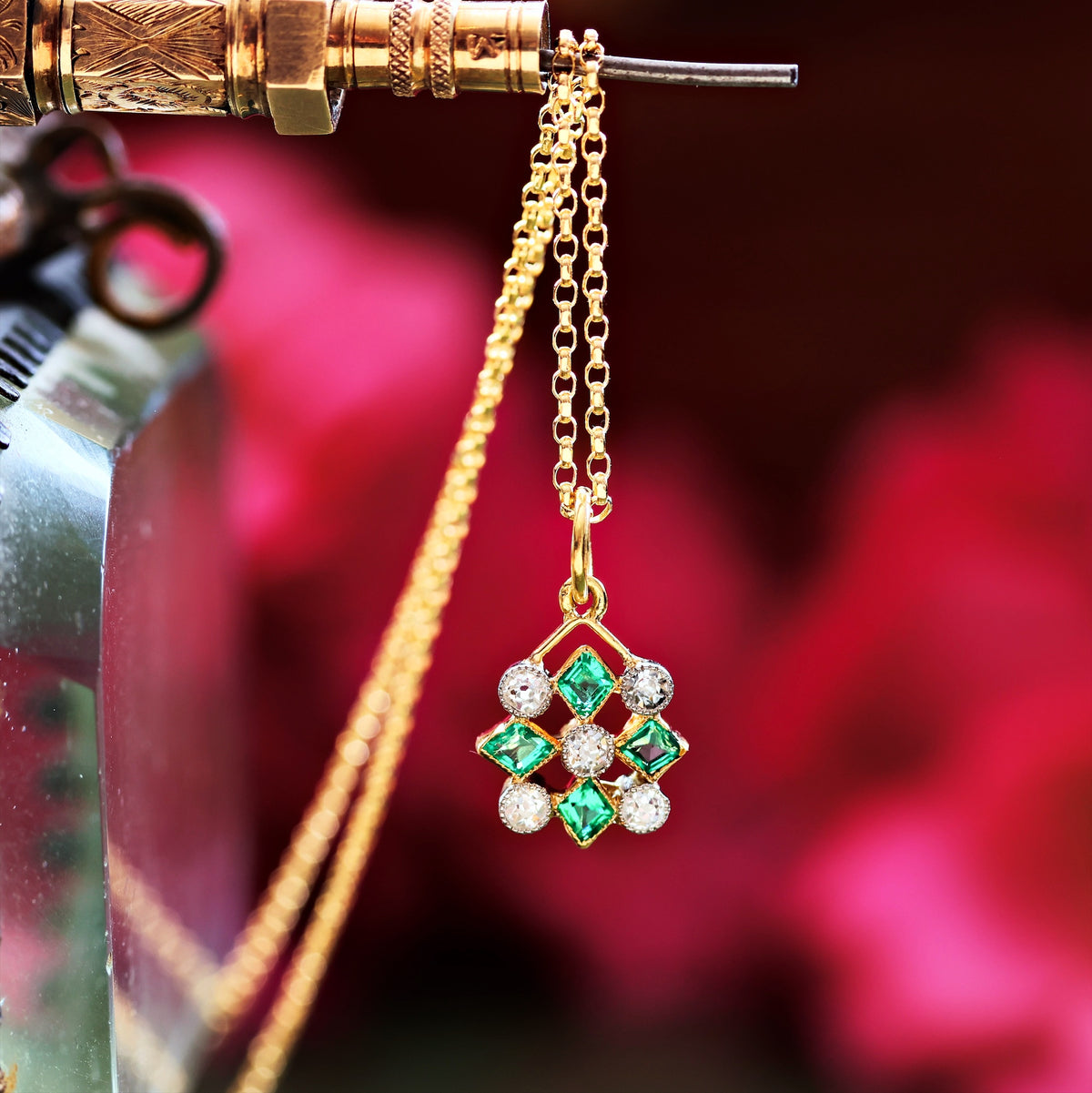 Vintage Edwardian Emerald & Diamond Pendant