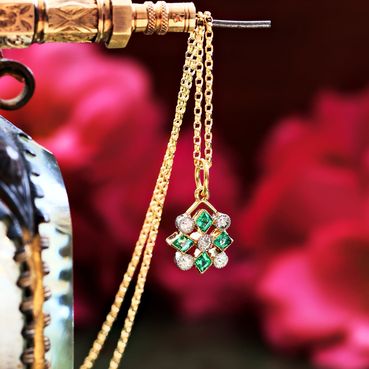 Vintage Edwardian Emerald & Diamond Pendant