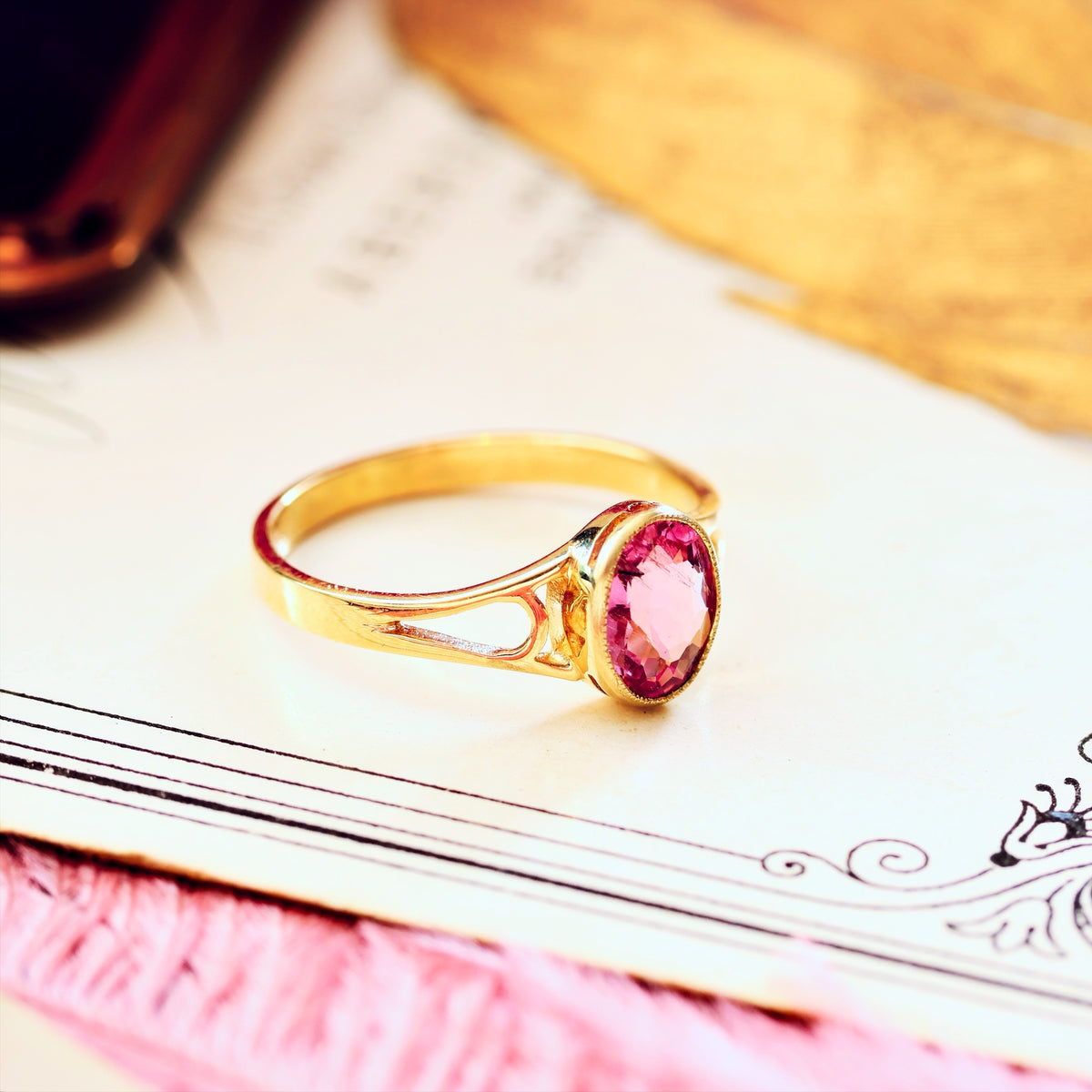 Edwardian Style 9ct Gold Pink Topaz Ring