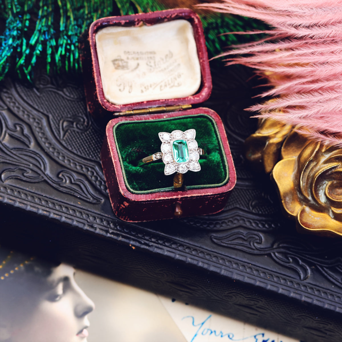 Vintage Emerald & Diamond Art Deco Cocktail Ring