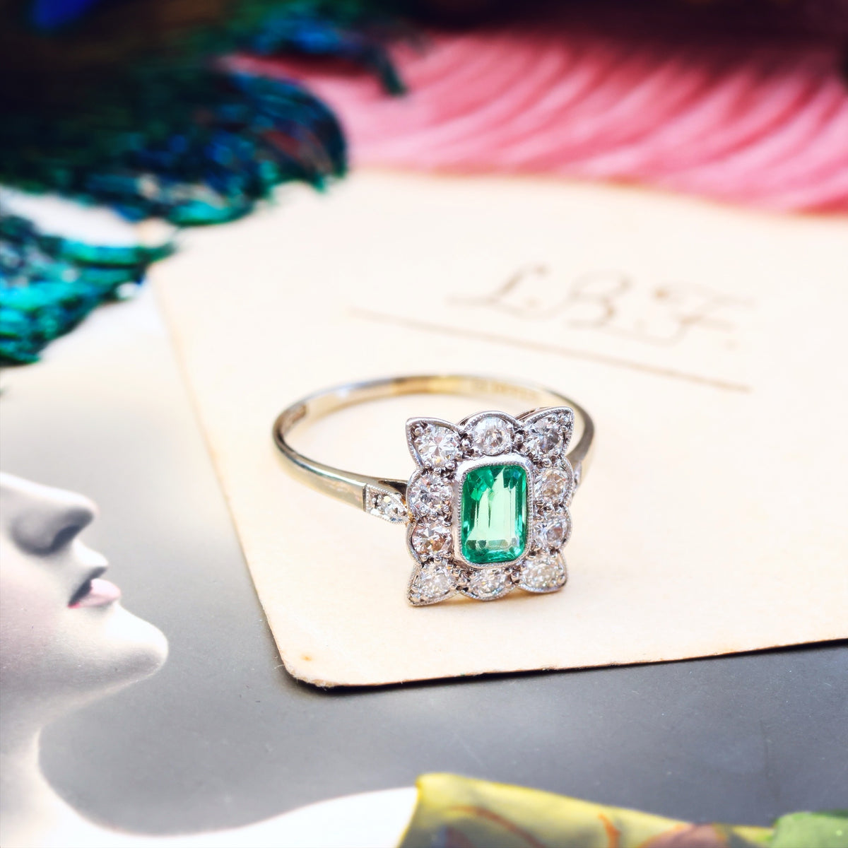 Vintage Emerald & Diamond Art Deco Cocktail Ring