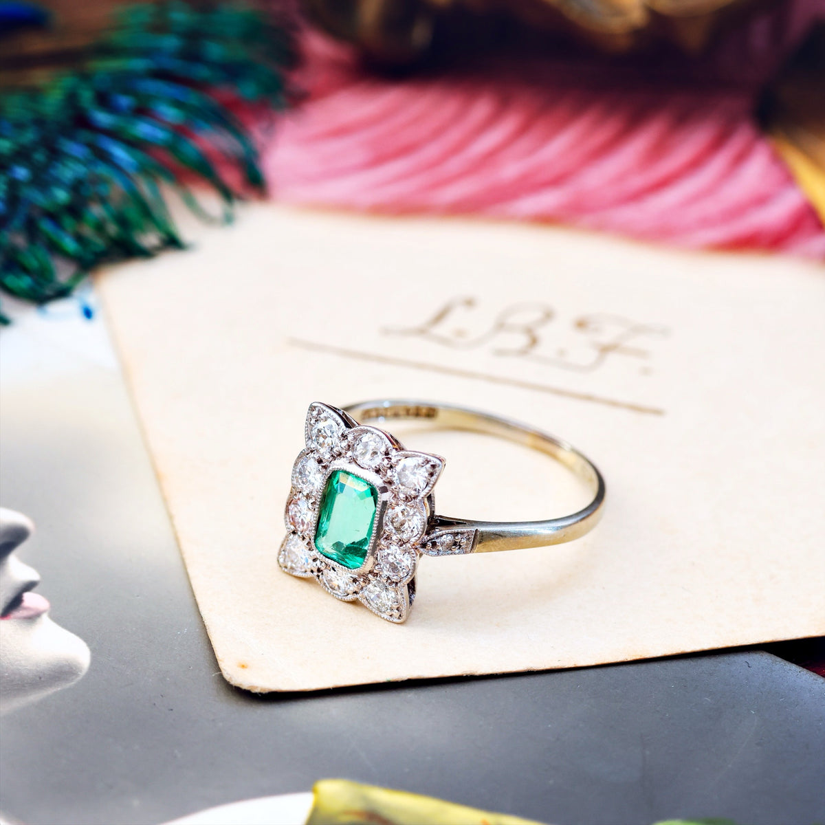 Vintage Emerald & Diamond Art Deco Cocktail Ring