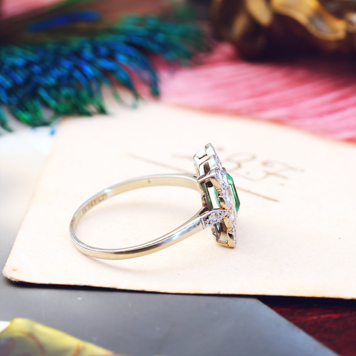 Vintage Emerald & Diamond Art Deco Cocktail Ring