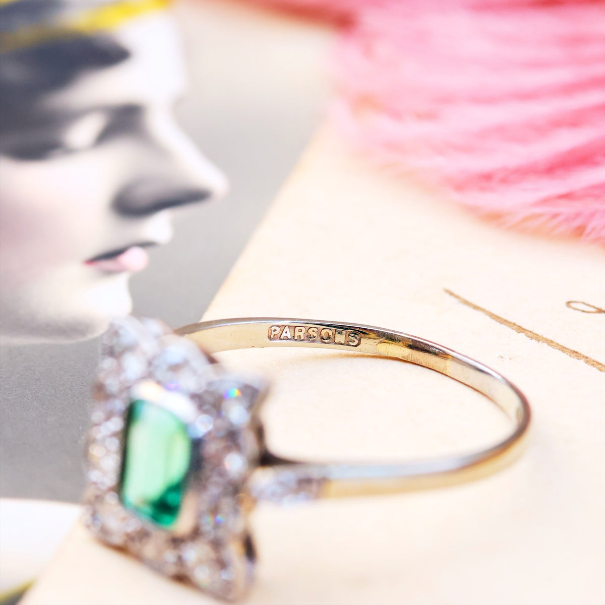 Vintage Emerald & Diamond Art Deco Cocktail Ring