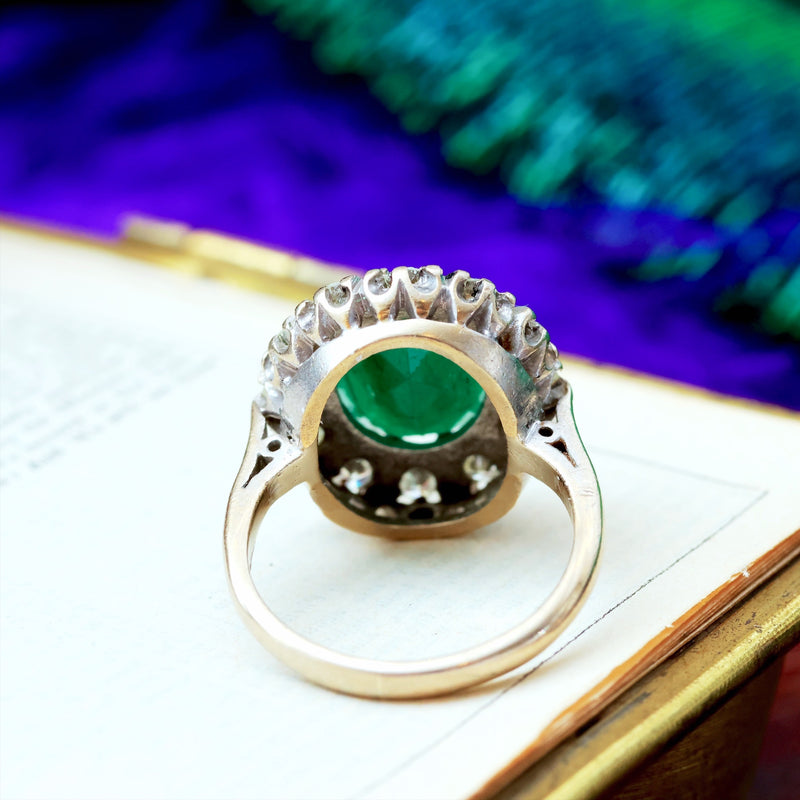 Showy Vintage 4ct Emerald & Diamond Cluster Ring