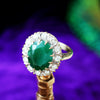 Showy Vintage 4ct Emerald & Diamond Cluster Ring