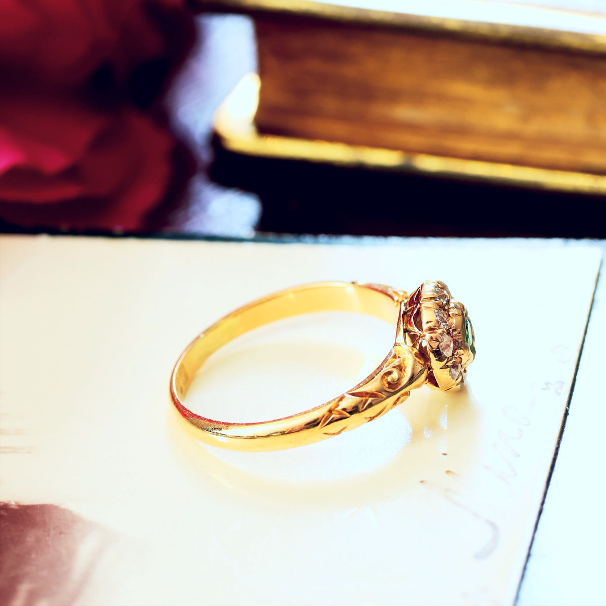 Date 1904 Emerald & Diamond Flowerette Engagement Ring