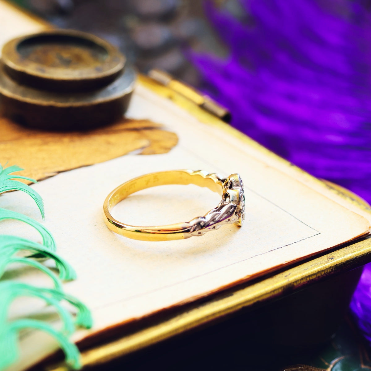 Dainty Little Vintage Emerald & Diamond Flowerette Ring