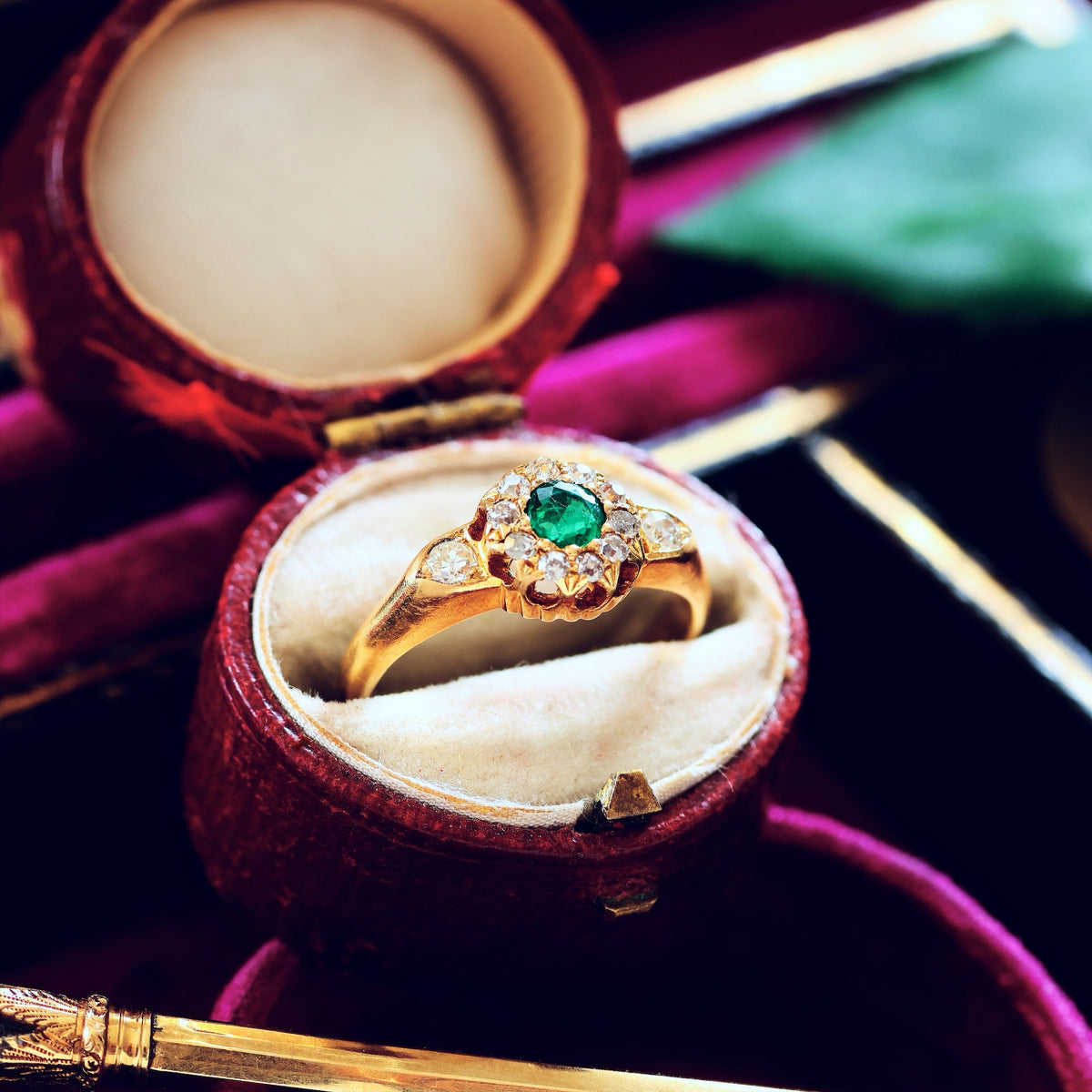 Date 1904 Emerald & Diamond Rosette Engagement Ring