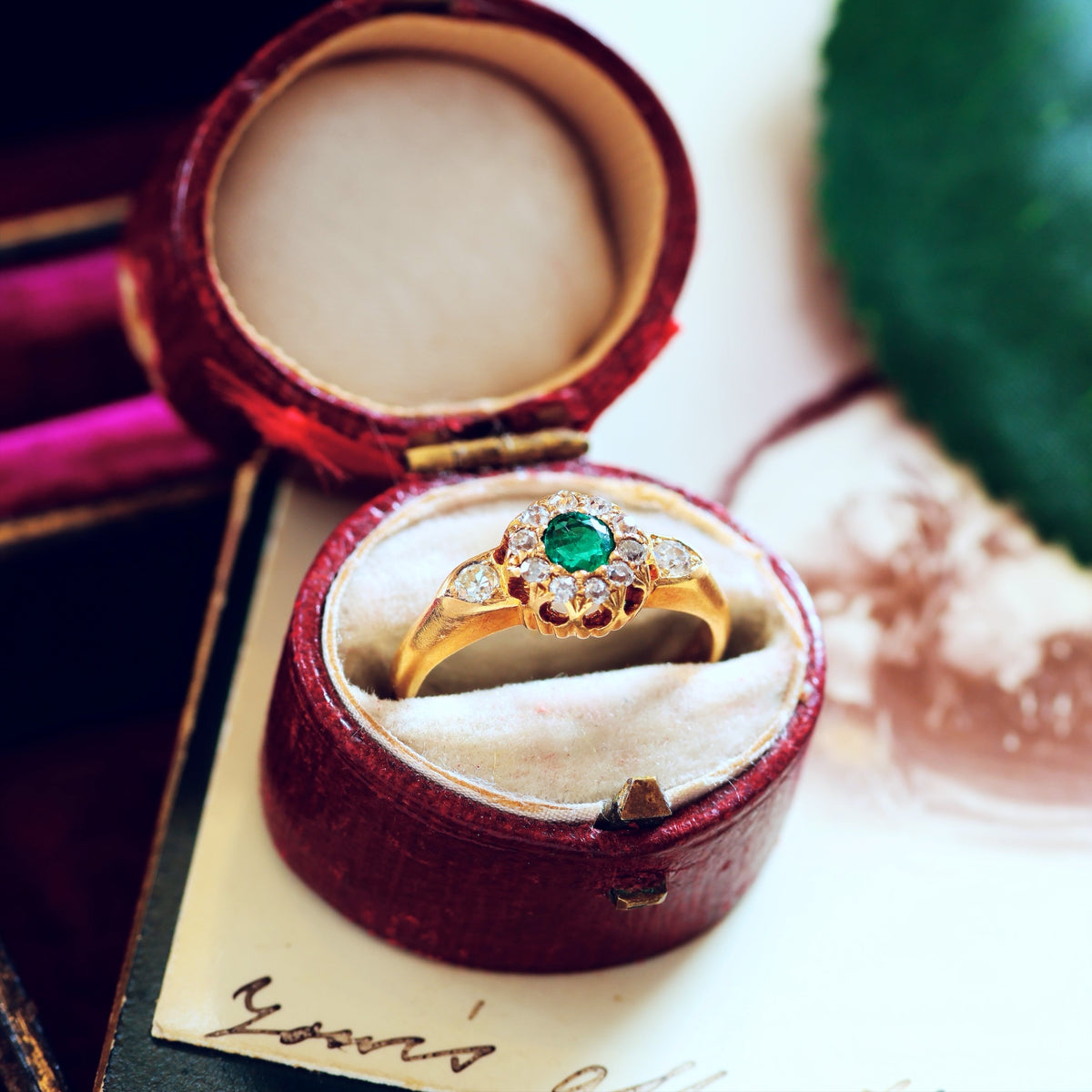 Date 1904 Emerald & Diamond Rosette Engagement Ring