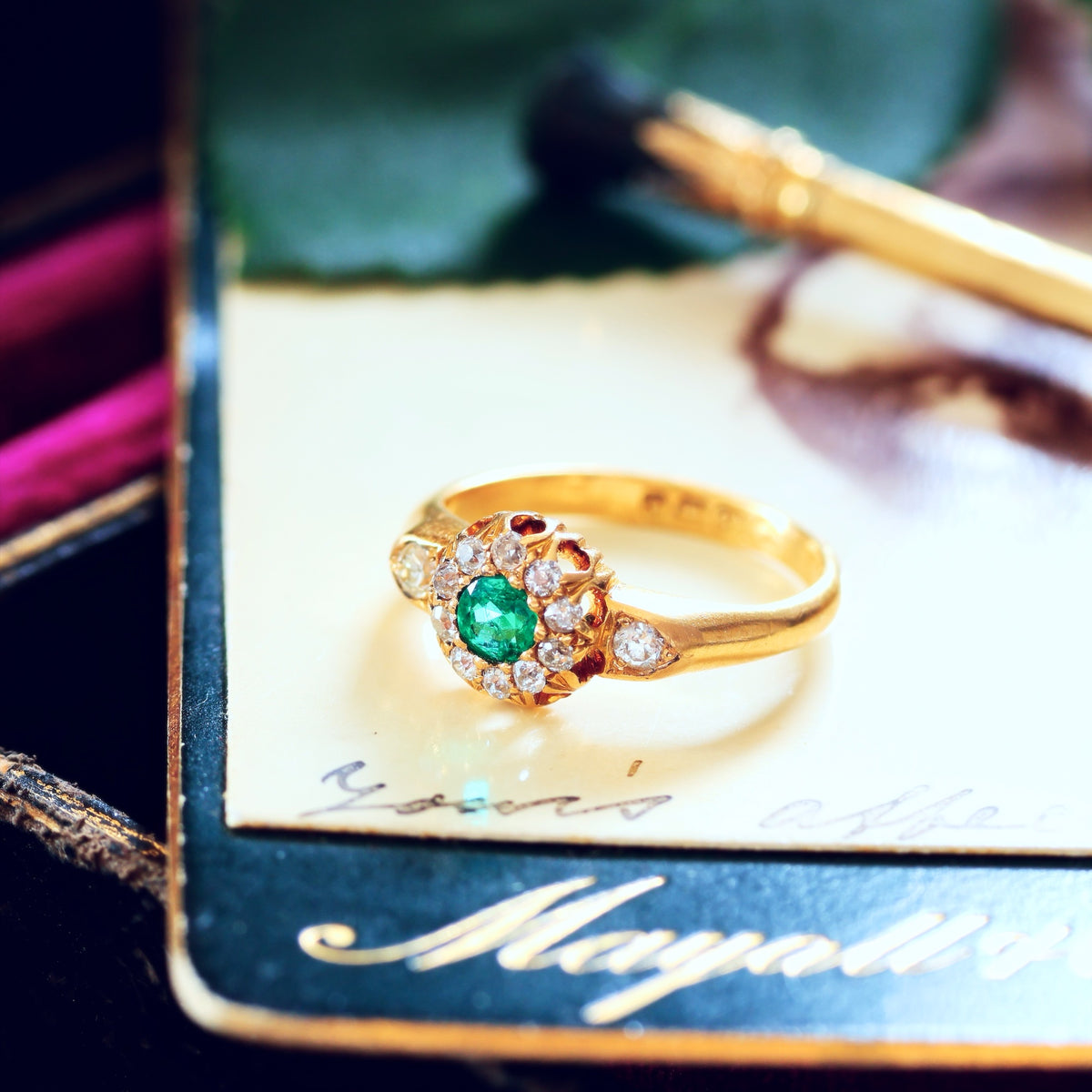 Date 1904 Emerald & Diamond Rosette Engagement Ring