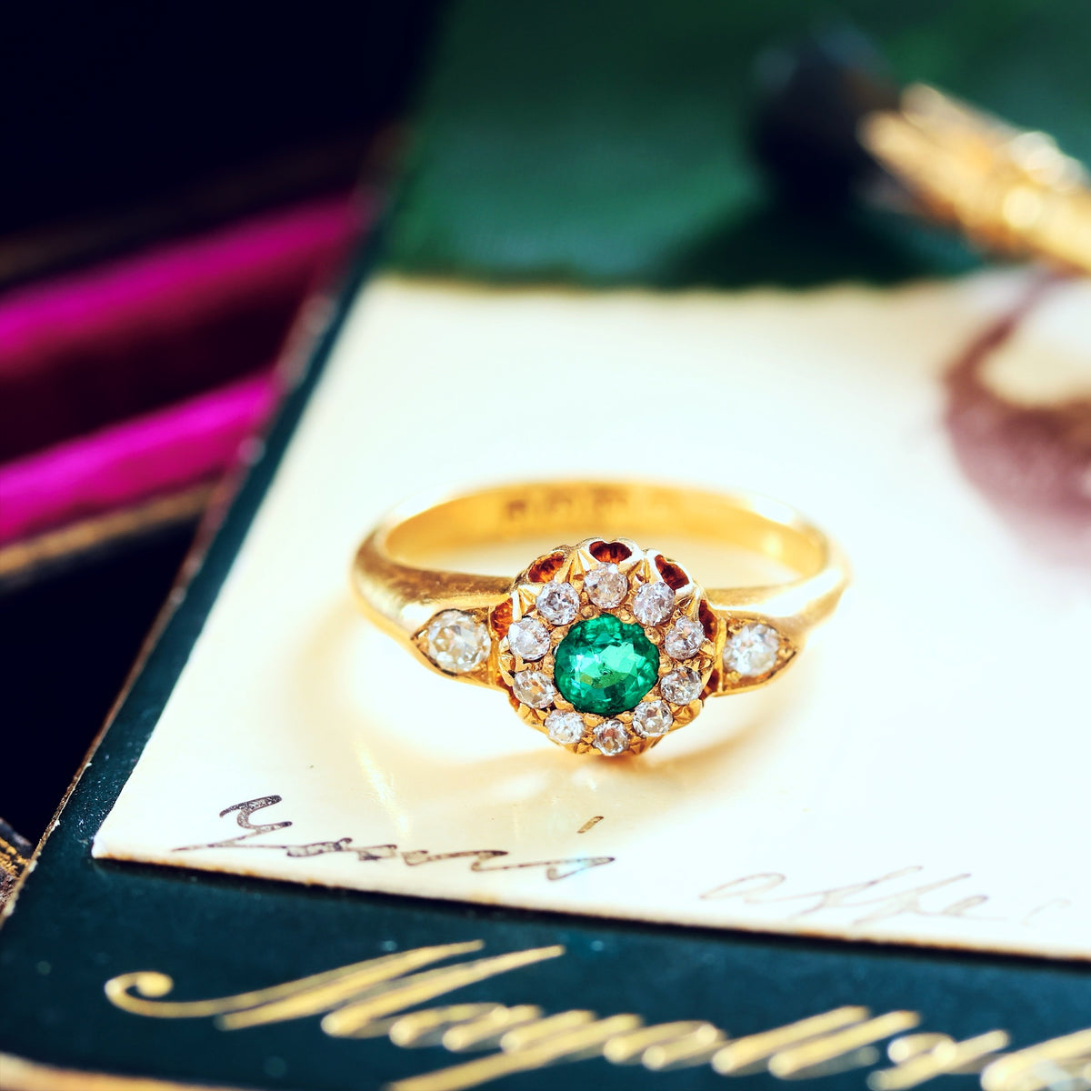 Date 1904 Emerald & Diamond Rosette Engagement Ring