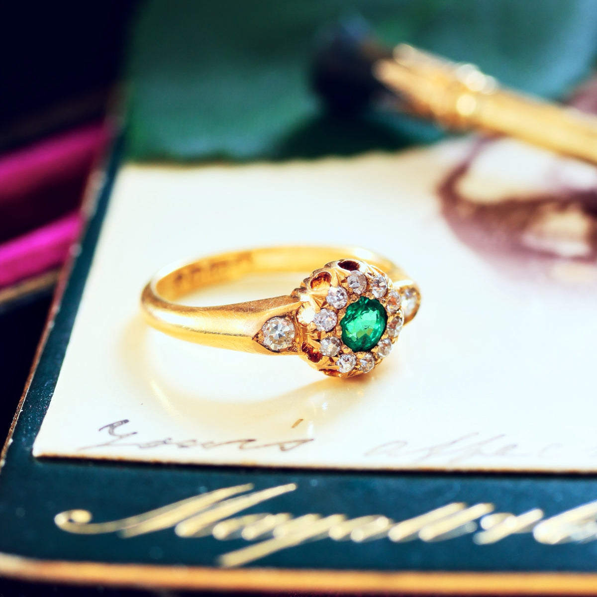 Date 1904 Emerald & Diamond Rosette Engagement Ring