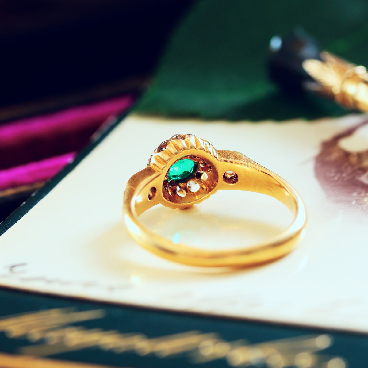 Date 1904 Emerald & Diamond Rosette Engagement Ring