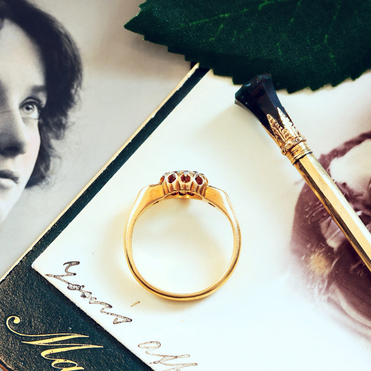 Date 1904 Emerald & Diamond Rosette Engagement Ring