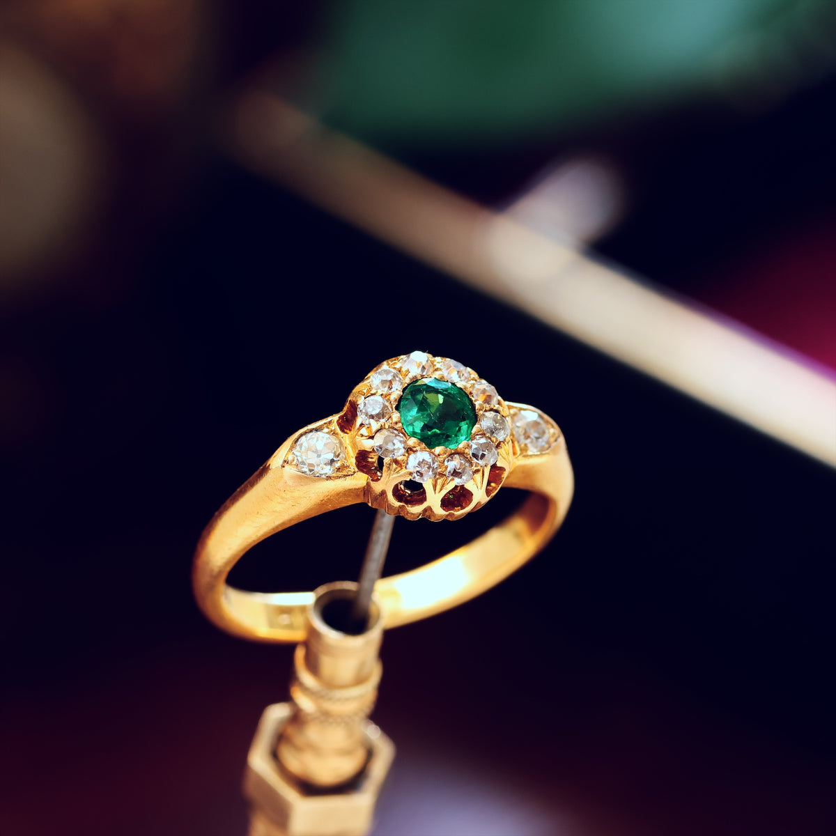 Date 1904 Emerald & Diamond Rosette Engagement Ring