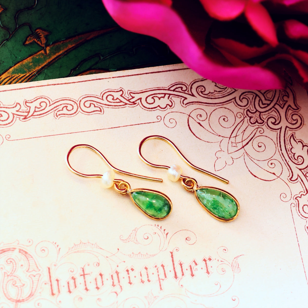 Enchanting Vintage Emerald & Wild Pearl Drop Earrings