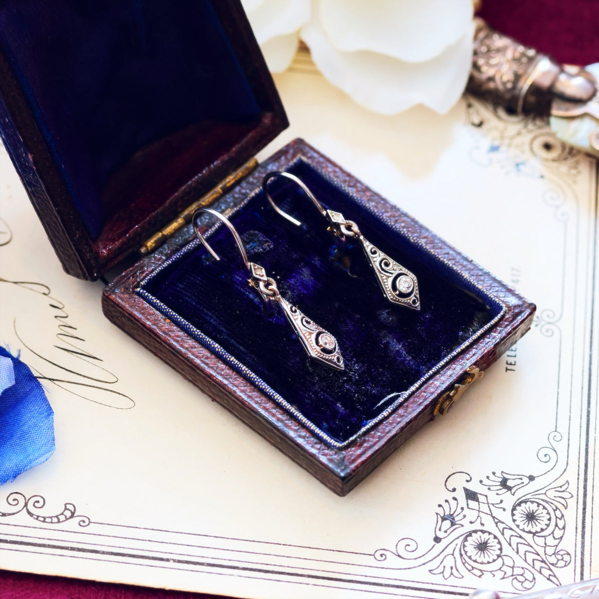 Darling Vintage Filigree Diamond Earrings