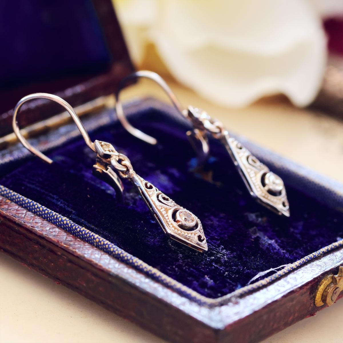 Darling Vintage Filigree Diamond Earrings