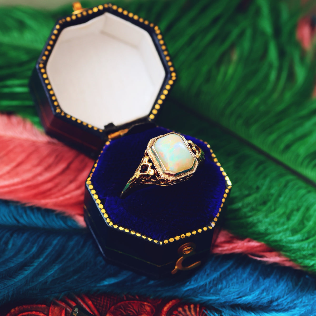 Dramatic Vintage Filigree Opal Dress Ring