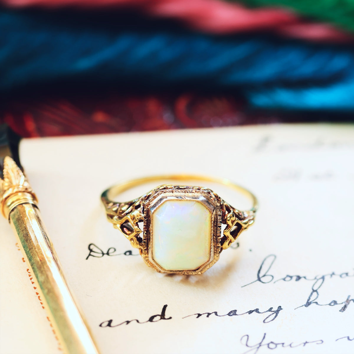 A Dramatic Vintage Filigree Opal Dress Ring