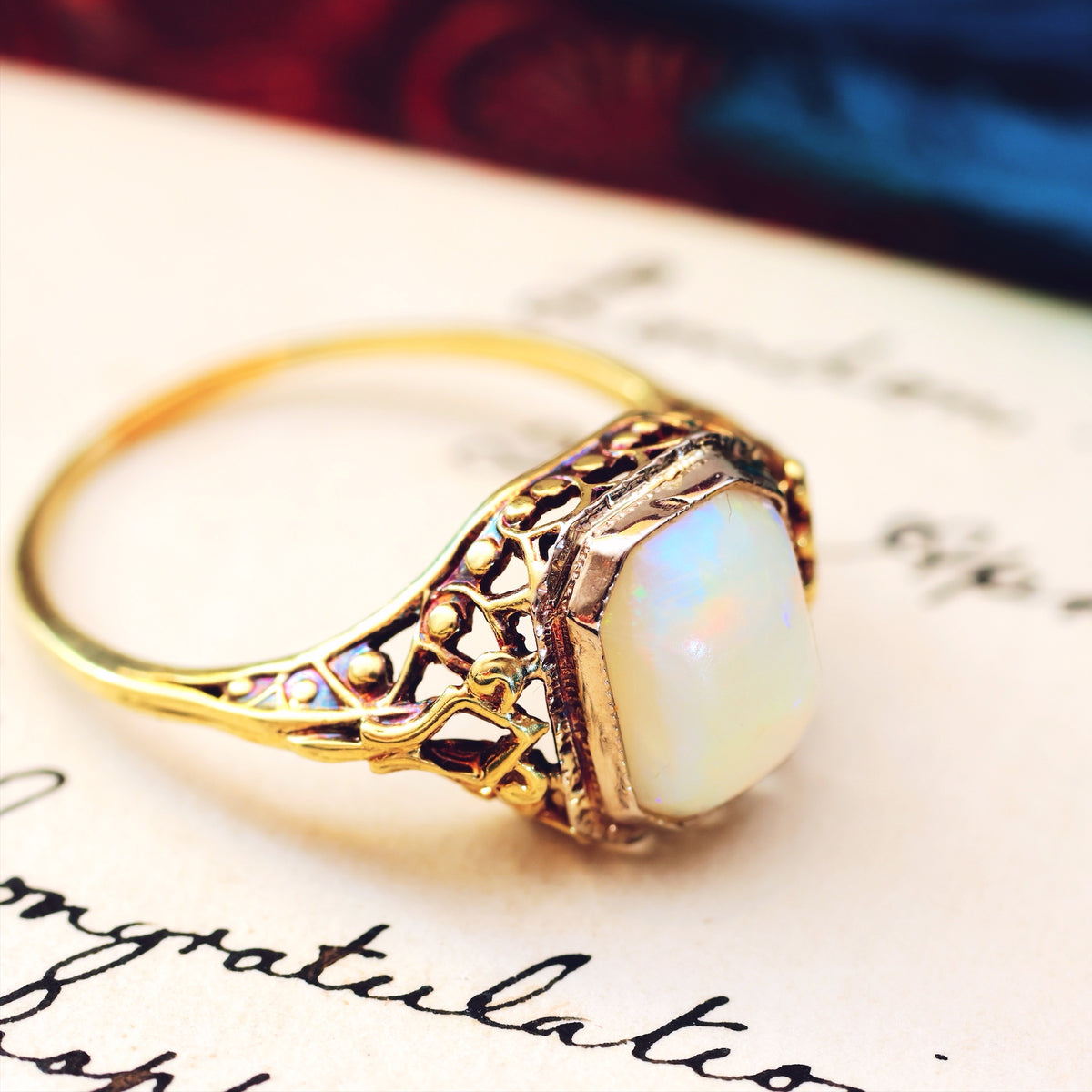 A Dramatic Vintage Filigree Opal Dress Ring